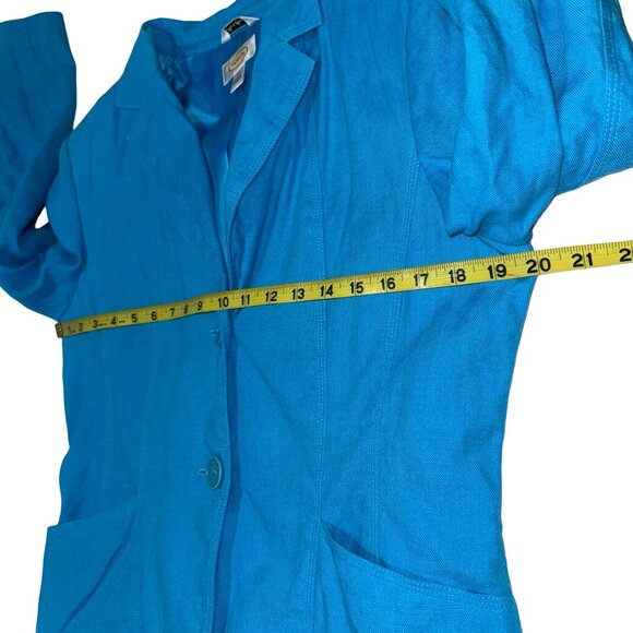 Talbots Irish Linen Turquoise Blazer Button Up Collared Pockets Women's 12 - Picture 6 of 11